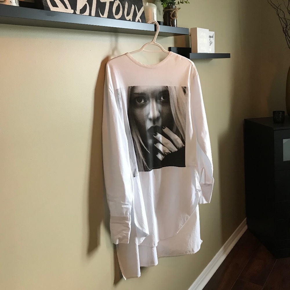 Zara white cotton top with Face Photo